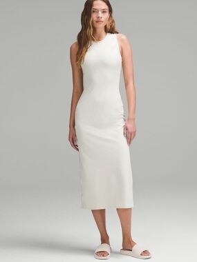 Lululemon All Alined Ribbed Midi Dress, Bone, Size 6